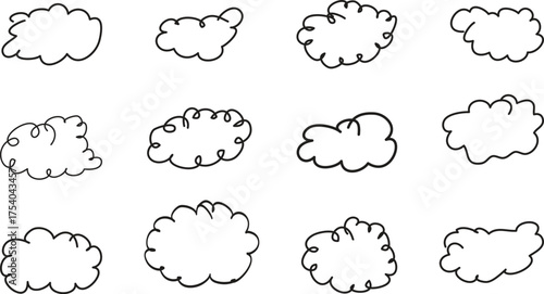 Hand drawn cloud shapes collection doodle line art illustration