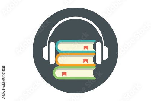 Vector art of audiobook concept with books and headphones online education and elearning vector illustration digital library and podcast on transparent background
