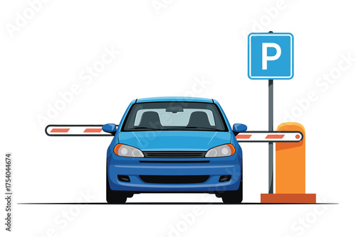 Vector art of blue car at parking barrier concept of parking lot, security, and access control vector illustration in flat style on transparent background