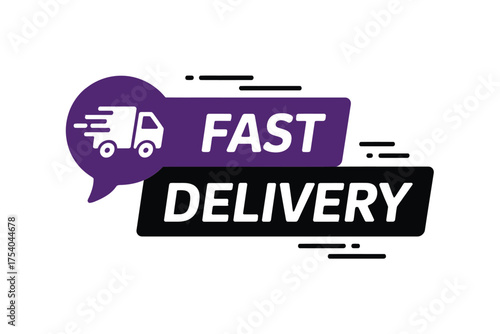 Vector art of fast delivery logo express shipping, quick service, and urgent order vector illustration of delivery truck and text on transparent background