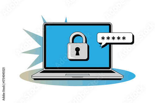 Vector art of laptop with lock and password on screen security concept, data protection, privacy, and access control vector illustration of computer security on transparent background