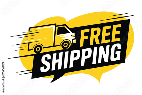 Vector art of free shipping delivery truck with text free shipping vector illustration of free shipping concept for online shop promotion on transparent background