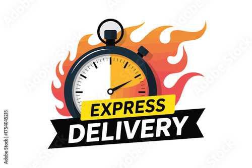 Vector art of express delivery stopwatch with flames, symbolizing fast and urgent shipping services, quick and efficient delivery guaranteed on transparent background