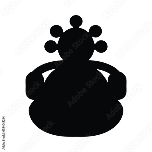 Silhouette of a figure with rounded shapes and bulbous head extensions