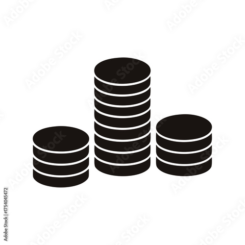 Three stacks of coins representing wealth, savings, and financial growth