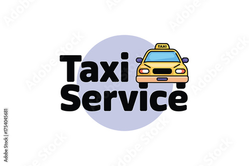 Vector art of taxi service logo, featuring a yellow cab with a blue circle backdrop, symbolizing transportation and urban mobility on transparent background