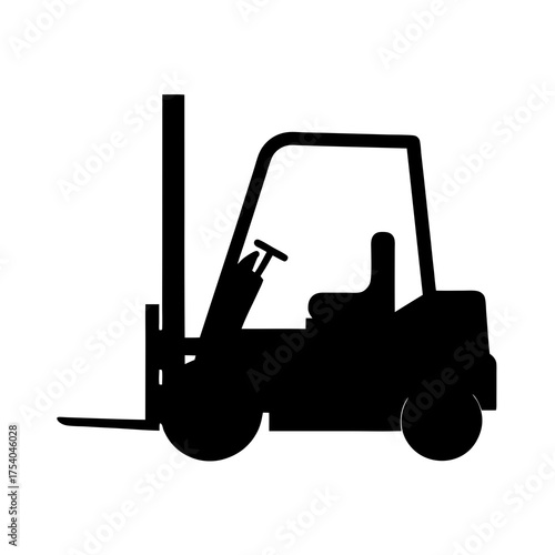 Silhouette of a Forklift Truck in Black Against White Background