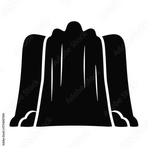 Stylized black silhouette of a waterfall or draped cloth object