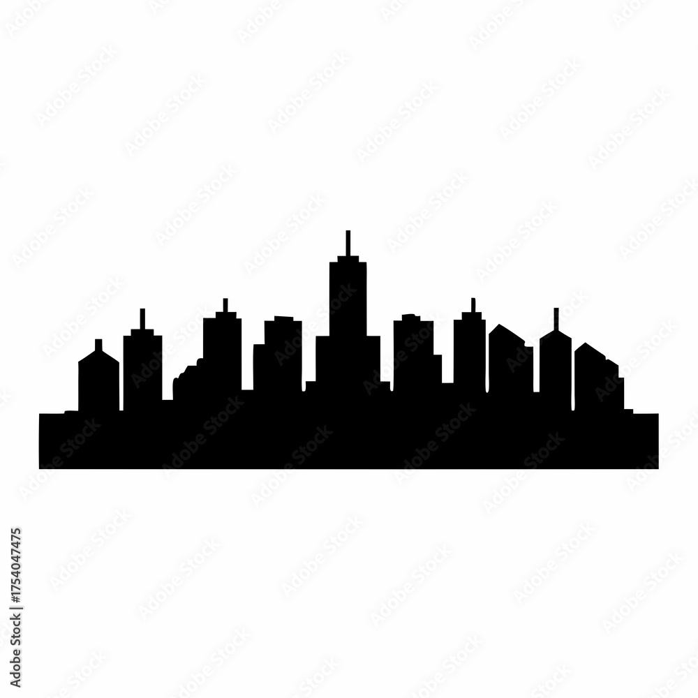 Fototapeta premium Abstract minimalist black silhouette city skyline isolated on white background illustration