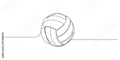 Continuous Line Drawing of a Volleyball, Volleyball one line art Vector illustration,Continuous line drawing of beach ball.