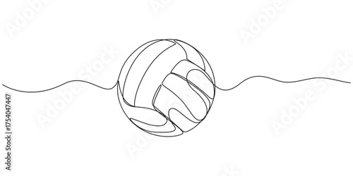 Continuous Line Drawing of a Volleyball, Volleyball one line art Vector illustration,Continuous line drawing of beach ball.