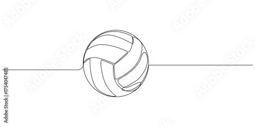 Continuous Line Drawing of a Volleyball, Volleyball one line art Vector illustration,Continuous line drawing of beach ball.