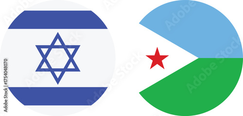 Israel and Djibouti Circular Flags Isolated on Transparent Background , Symbol of Unity and International Relations