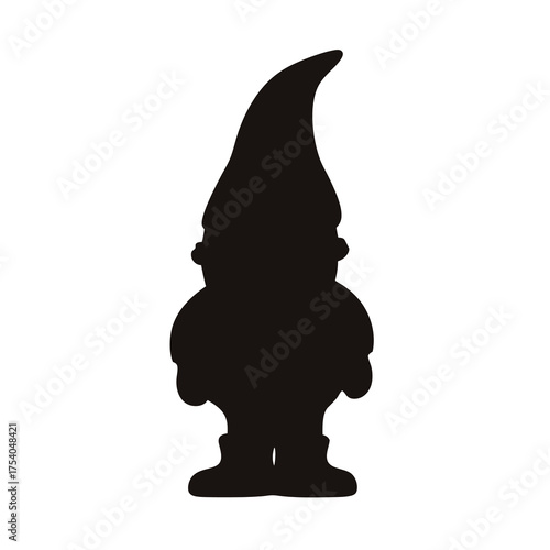 Silhouette of a whimsical garden gnome with a tall pointy hat