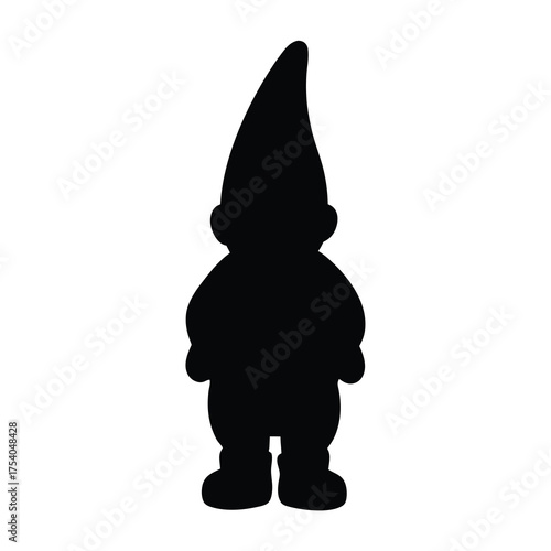 Silhouette of a cheerful garden gnome standing, ready for some mischief