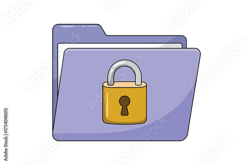 A folder with a padlock symbolizes data protection and security, ensuring confidential information remains safe from unauthorized access and potential breaches on transparent background