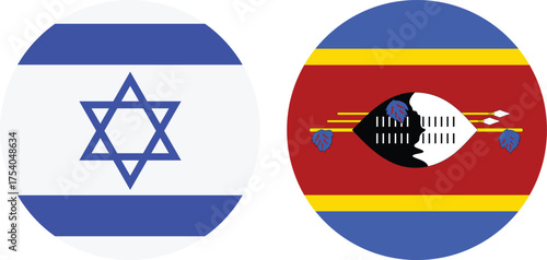 Israel and Eswatini Circular Flags Isolated on Transparent Background , Symbol of Friendship and Global Unity