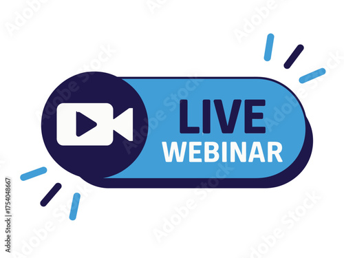 Live webinar icon, online seminar, internet conference, video presentation, virtual meeting, online training, elearning, and webcasting on transparent background