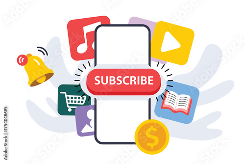 Subscribe to online content on your phone with music, video, books, shopping, and social media apps on transparent background