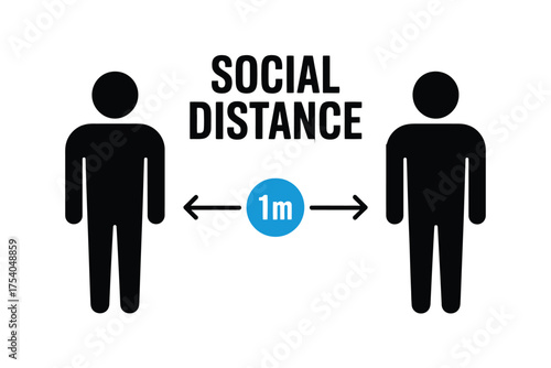 Illustration of two people maintaining social distance of 1 meter, on transparent background