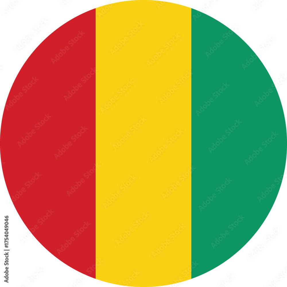 Fototapeta premium Circular national flag of Guinea isolated on transparent background, round emblem design, vector and illustration