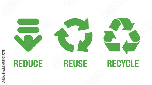 Reduce, reuse, recycle green vector icon set, eco friendly concept, on transparent background