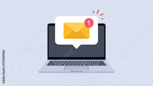 Laptop with a new email notification on the screen concept of digital communication and online messaging on transparent background