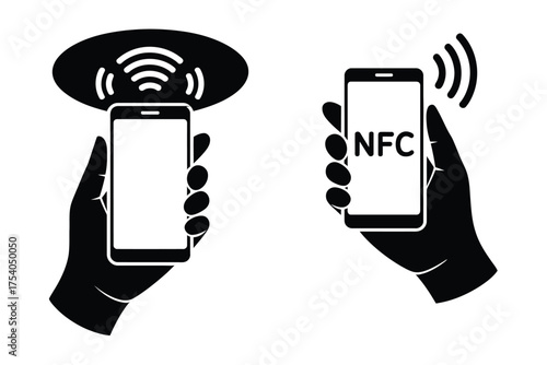 Nfc payment with smartphone and contactless payment terminal mobile payment, money transfer, wireless technology, and digital wallet concept on transparent background