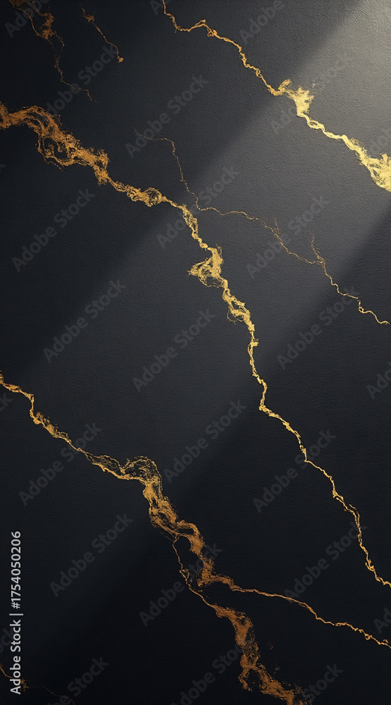 Fototapeta premium Elegant Black and Gold Marble Texture with Subtle Light Reflection and Veins