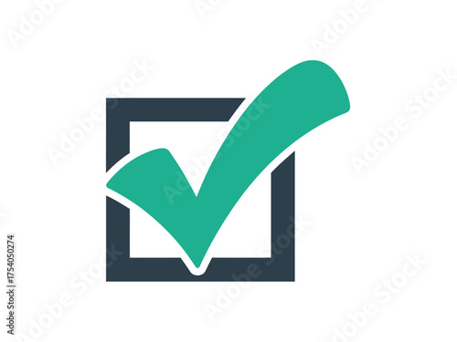 Green check mark in a square box, symbolizing approval, completion, or validation, on transparent background