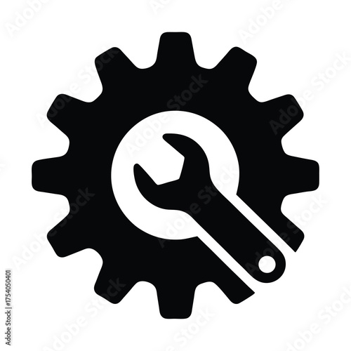 Gear and wrench symbolizing mechanical processes or technical maintenance and configuration management