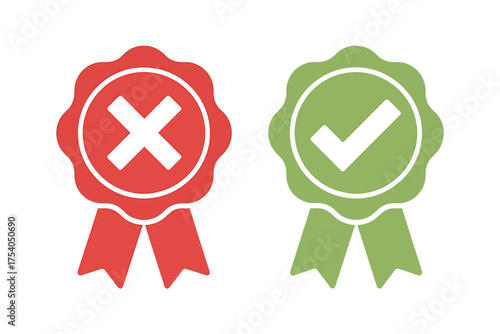 Right and wrong choice icons check mark and cross symbols approval or rejection signs vector illustration on transparent background