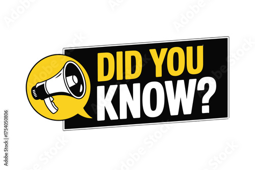 Did you know text with megaphone, a fun fact concept for sharing interesting and informative trivia on transparent background