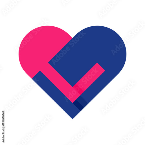 Modern abstract heart logo design in pink and blue colors. Simple flat style vector illustration symbolizing love, care, and connection. Perfect for branding, valentine graphics, social media,