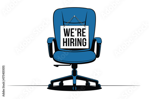 Were hiring sign on an office chair recruitment and job vacancy concept for employment opportunity on transparent background