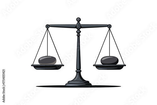 A balance scale with two stones on each side, showing equilibrium isolated on on transparent background