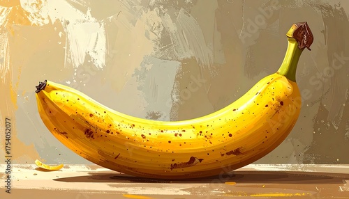 Stylized depiction of a single banana on a wooden surface