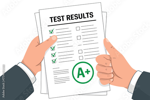 Test result with a grade and thumbs up isolated on vector illustration for education, success, achievement, and evaluation on transparent background