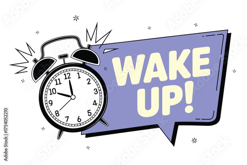 Alarm clock ringing with wake up message isolated on concept of time to wake up, morning, deadline, reminder, and urgency on transparent background