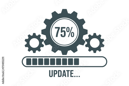 Illustration of update progress bar with gears, symbolizing software update, installation, and system upgrade isolated on on transparent background