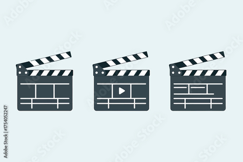 Three clapperboards isolated on concept of filmmaking, movie production, cinema, entertainment, and video shooting on transparent background