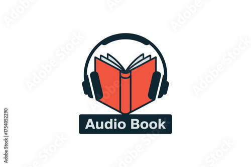 Audio book with headphones and open book, listening to literature, on transparent background
