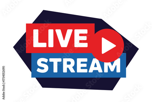Live stream logo with play button, representing realtime video broadcasting and online content, isolated on on transparent background
