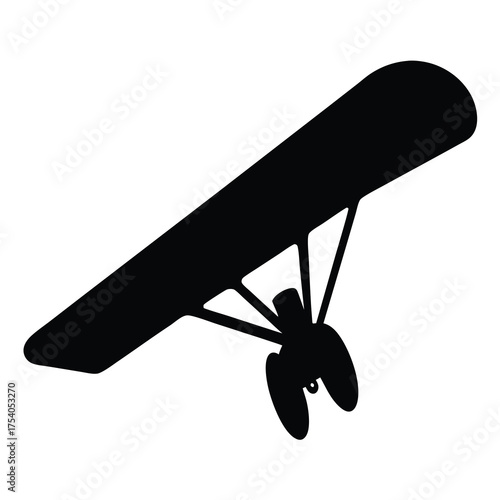 Black Silhouette Illustration of a Powered Hang Glider Against White Background