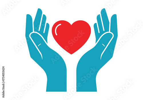 Hands holding a red heart isolated on, symbolizing love, care, and support, conveying a message of compassion and kindness in a simple vector design on transparent background