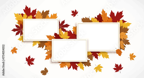 Autumn leaves frame collage with three blank white rectangles for text or photos.