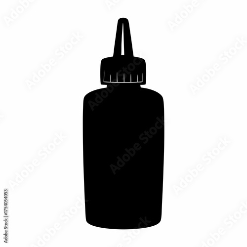 Black silhouette of a squeezable bottle with a dispenser nozzle, isolated design