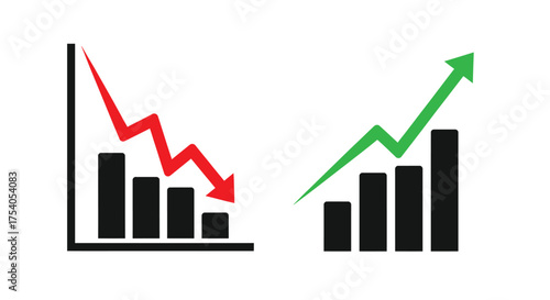 Illustration of bar graphs showing growth and decline, isolated on represents business trends, financial performance, and market fluctuations on transparent background