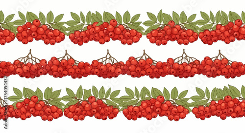 Rowan berry pattern with red berries and green leaves.