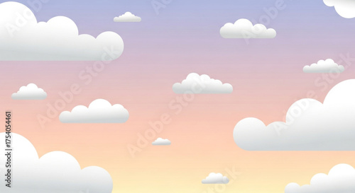 Cartoon clouds on pastel sky background cute fluffy cloudscape vector illustration